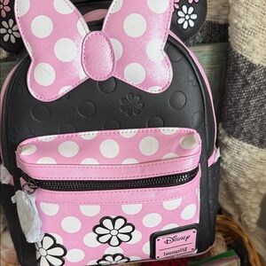 Disney Pink & Black Polka Dot Minnie Bow Kids Backpack